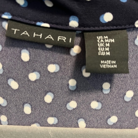 Tahari Dress size Medium. Navy blue with polka dots, collar & tie back or front. - Picture 2 of 2